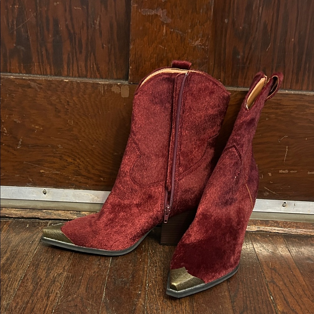 Oasis Society Red Western Ankle Boots Metal Toe Cap Size 9 - Picture 6 of 8